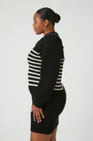 Women's Striped Mini Sweater Dress Black/Vanilla,