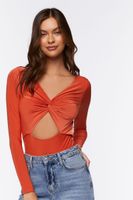 Women's Twist-Front Cutout Bodysuit in Rust Small