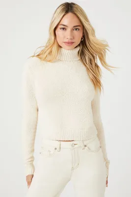 Women's Cropped Turtleneck Sweater in Ivory Large