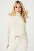 Women's Cropped Turtleneck Sweater in Ivory Large