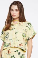 Women's Tropical Print Linen-Blend Shirt in Mimosa Large