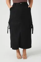 Women's Twill Maxi Cargo Skirt in Black, 3X