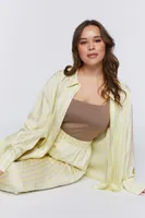 Women's Oversized Satin Striped Shirt in Green Apple/Grey, Size 0X