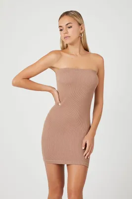 Women's Seamless Bodycon Tube Mini Dress in Almond, M/L