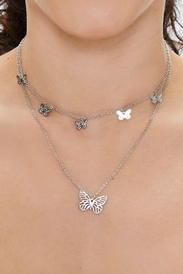 Women's Upcycled Butterfly Charm Necklace Set in Silver