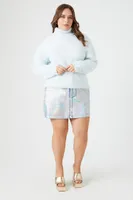 Women's Fuzzy Turtleneck Sweater in Sky Blue, 1X