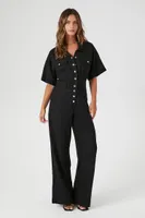 Women's Linen Snap-Button Jumpsuit in Black Small