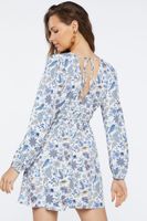 Women's Floral Print Cutout Midi Dress in White/Blue Large