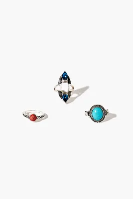 Women's Faux Stone Ring Set in Silver/Blue, 7