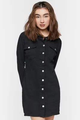 Women's Twill Mini Shirt Dress in Black, XS