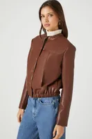 Women's Faux Leather Moto Jacket in Brown, XL