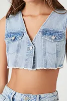 Women's Frayed Denim Crop Top in Light Denim Large