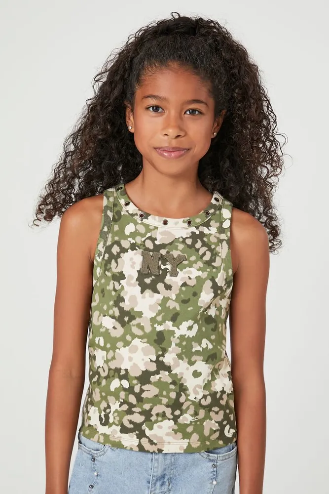 Girls Ribbed Knit NY Tank Top (Kids) Khaki,