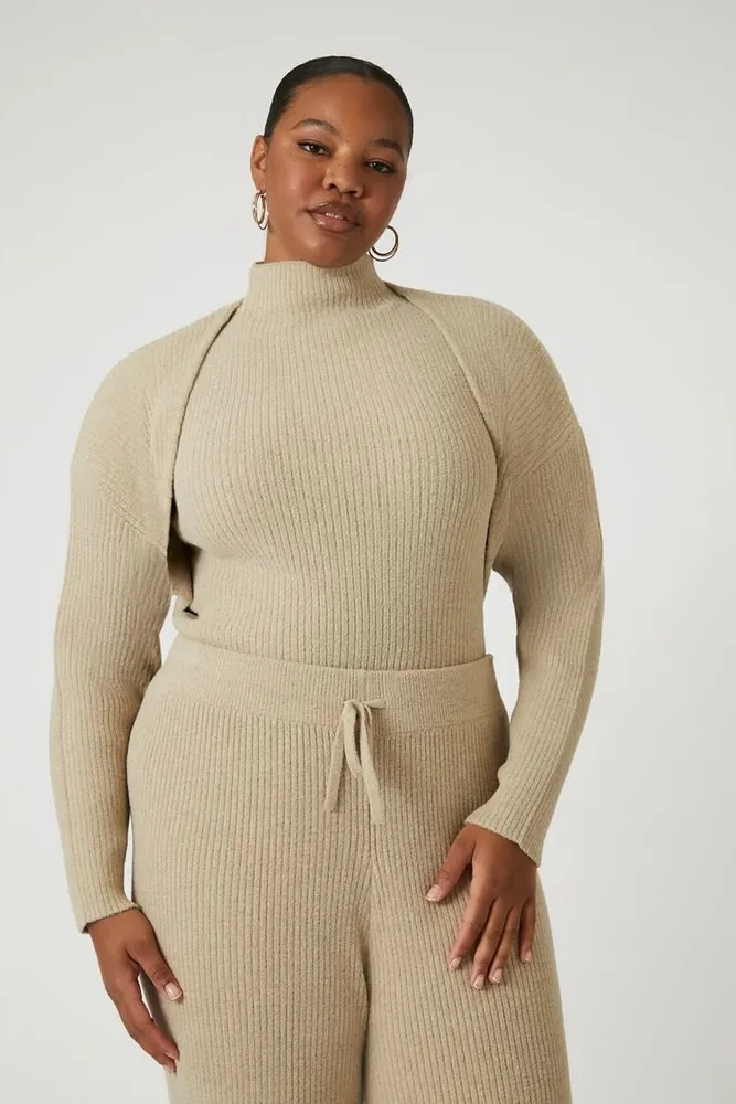 Women's Cropped Shrug Sweater in Oatmeal, 0X