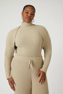 Women's Cropped Shrug Sweater in Oatmeal, 1X