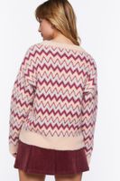 Women's Fuzzy Chevron Print Sweater in Blush Medium