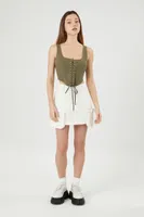 Women's Cropped Twill Lace-Up Bustier in Olive Small