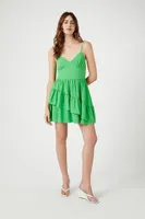 Women's Asymmetrical Tiered Mini Dress in Green Medium