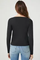 Women's Lace-Trim Long-Sleeve Top in Black Small