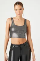 Women's Metallic Cropped Tank Top in Silver Small