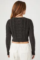 Women's Cropped Cable Knit Sweater in Black Large