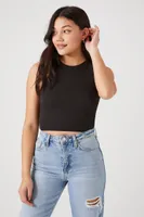 Women's Rib-Knit Cropped Tank Top in Black, XL