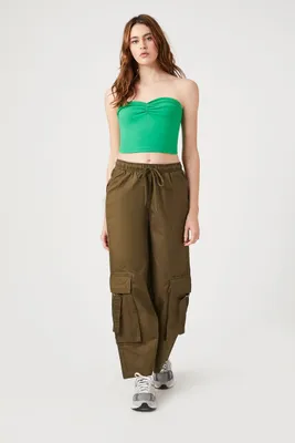 Women's Twill Wide-Leg Cargo Pants in Olive, XL