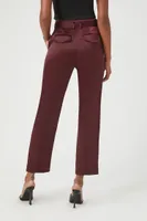 Women's Satin Belted Straight-Leg Pants in Wine Medium