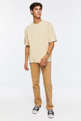 Men Happy Face Corduroy Drawstring Pants in Khaki Small