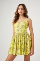 Women's Floral Print Corset Mini Dress in Yellow Large