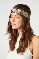 Satin Floral Print Headwrap in Black