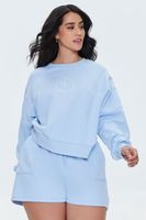 Women's Embroidered Beverly Hills Pullover in Blue/Cream, 0X