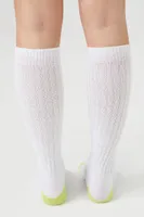 Ribbed Colorblock Knee-High Socks in White/Green