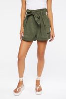 Women's Belted Corduroy Paperbag Shorts in Olive Small