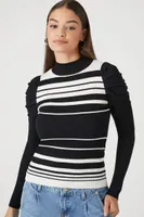 Women's Striped Mock Neck Sweater Black/White