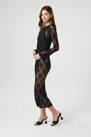 Women's Sheer Lace Bodycon Midi Dress in Black Medium