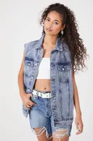 Women's Button-Front Denim Vest in Medium Denim