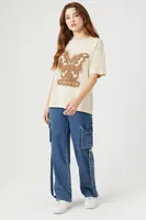 Women's Butterfly Oversized Graphic T-Shirt in Beige Medium