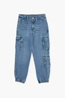 Girls Denim Cargo Joggers (Kids) in Medium Denim, 11/12