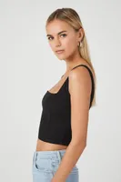 Women's Rib-Knit Square-Cut Tank Top in Black, XL