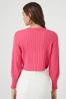 Women's Cropped Rib-Knit Sweater in Magenta Medium