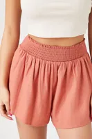 Women's Linen-Blend Smocked Shorts Clay,