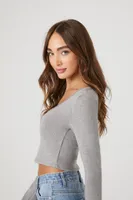 Women's Fitted V-Neck Crop Top in Grey, XXL