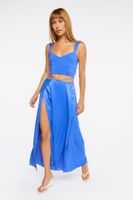 Women's Satin Cutout Slit Maxi Skirt in Royal Large