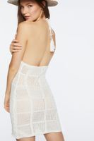 Women's Grid Crochet Mini Halter Dress in White Medium