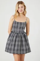 Women's Plaid Fit & Flare Cami Dress in Black/White Medium