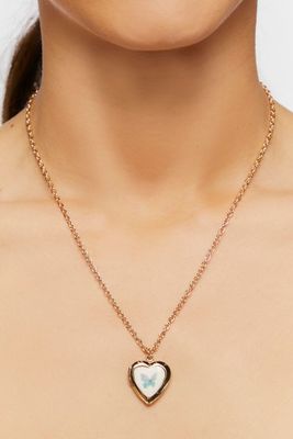 Women's Heart Necklace & Stud Earring Set in Blue/Gold