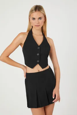 Women's Halter Crop Top & Mini Skirt Set in Black, XL