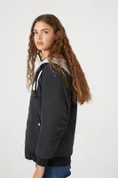 Women's Letterman Zip-Up Bomber Jacket in Black Medium