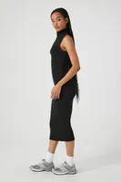 Women's Ribbed Knit Mock Neck Midi Dress